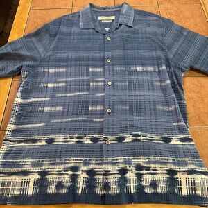 Tommy Bahama Shirt Mens Sz XL Blue 100% Silk Original Fit Short Sleeve Button Up